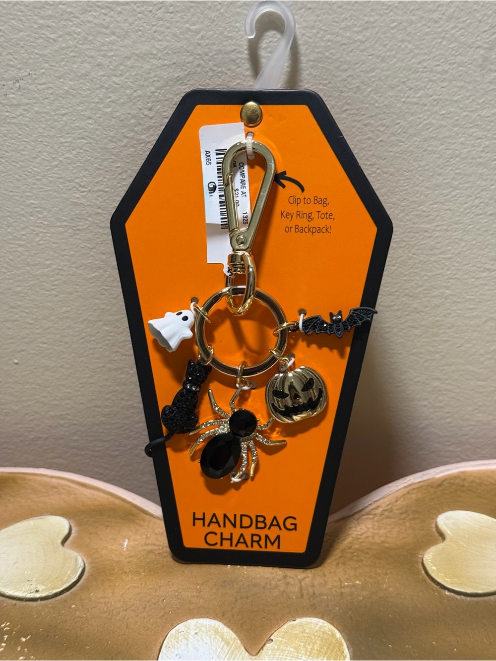 True To Form Halloween Bag Charm with Bat, Spider, Cat & Pumpkin